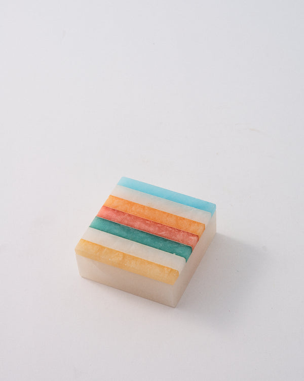 Italian Inlaid Alabaster Rainbow Stripe Jewelry Box
