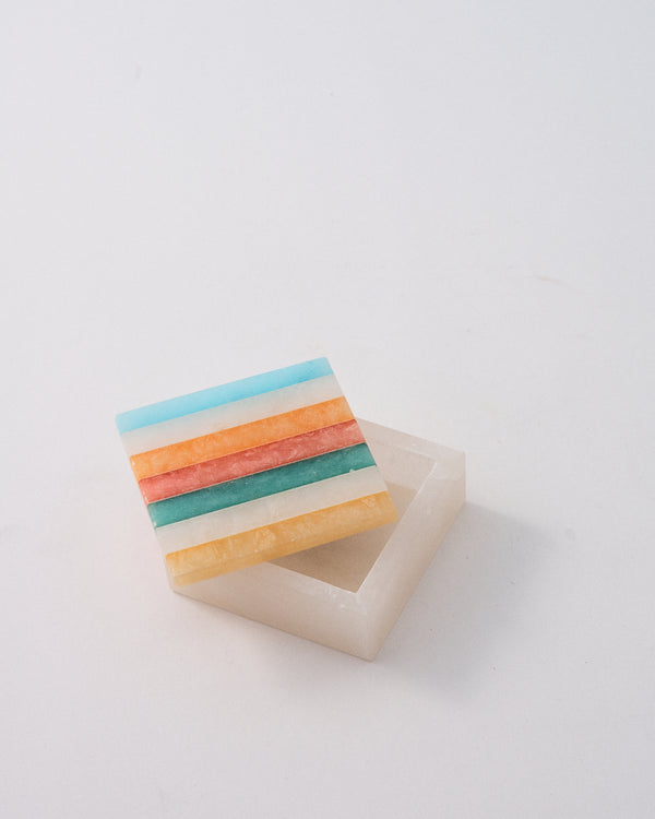 Italian Inlaid Alabaster Rainbow Stripe Jewelry Box
