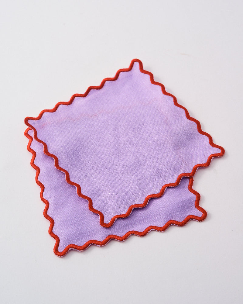 Lilac Linen Scalloped Cocktail Napkin