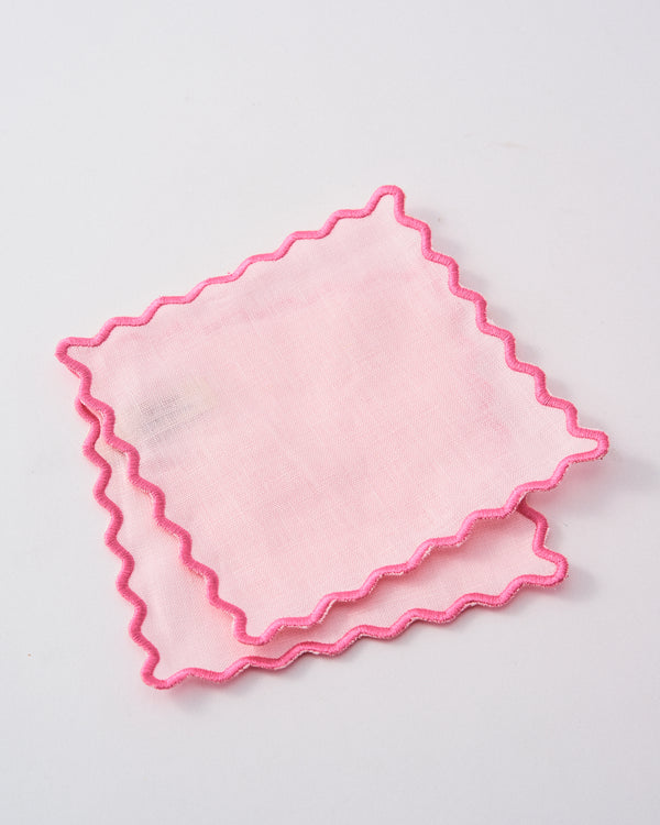 Scalloped Pink Linen Scalloped Cocktail Napkin