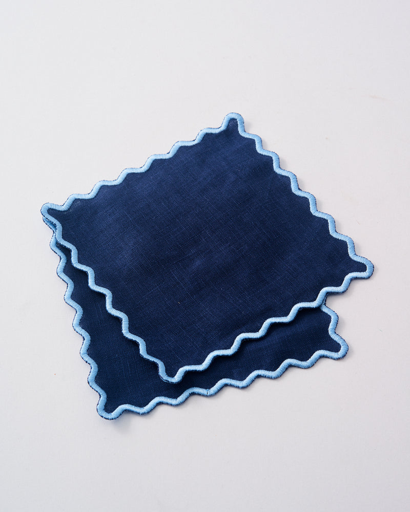 Navy Linen Scalloped Cocktail Napkin
