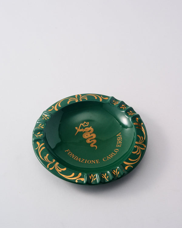 1960s Italian Forest Green and Gold Ceramic Ashtray