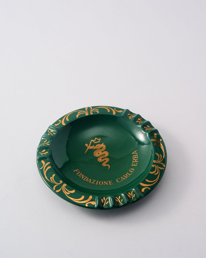 1960s Italian Forest Green and Gold Ceramic Ashtray