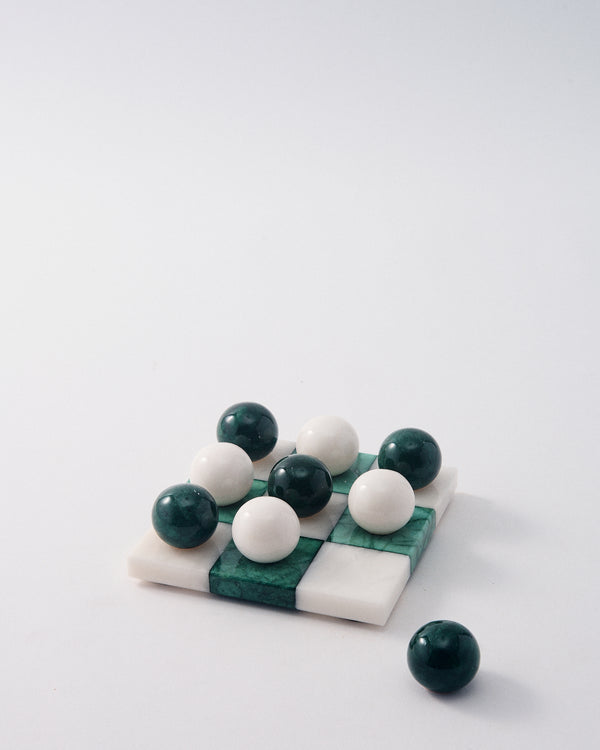 Forest Green/White Italian Alabaster Tic-Tac-Toe