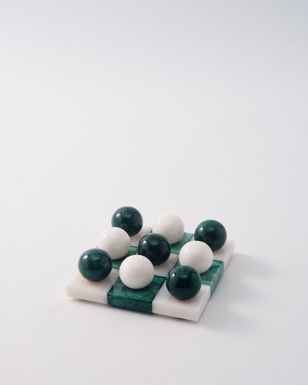 Forest Green/White Italian Alabaster Tic-Tac-Toe