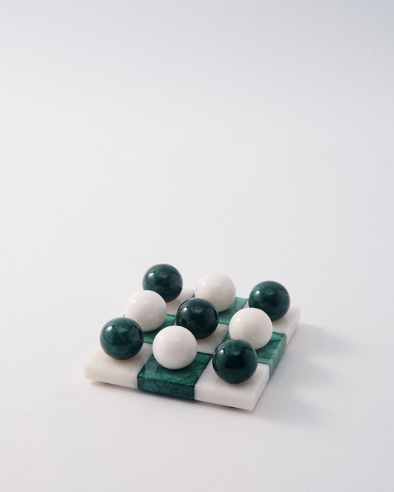 Forest Green/White Italian Alabaster Tic-Tac-Toe