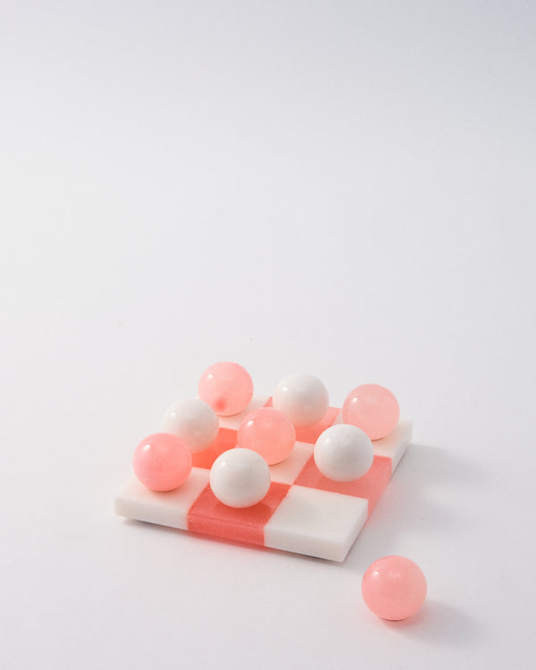 Rose Pink/White Italian Alabaster Tic-Tac-Toe