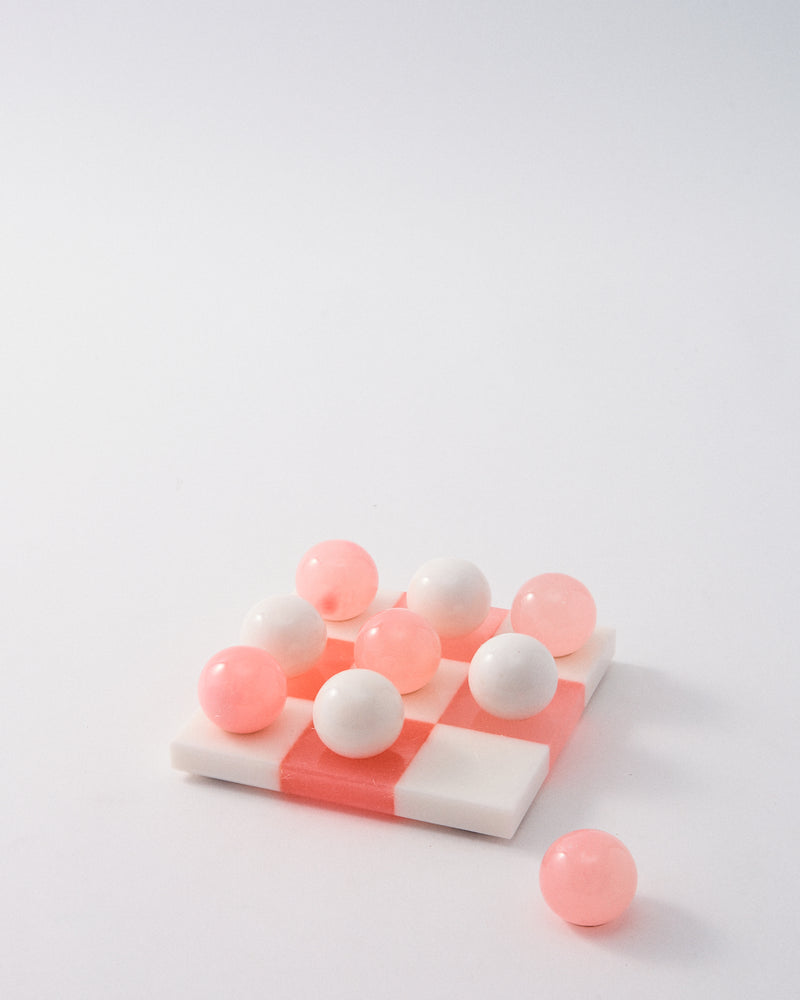 Rose Pink/White Italian Alabaster Tic-Tac-Toe