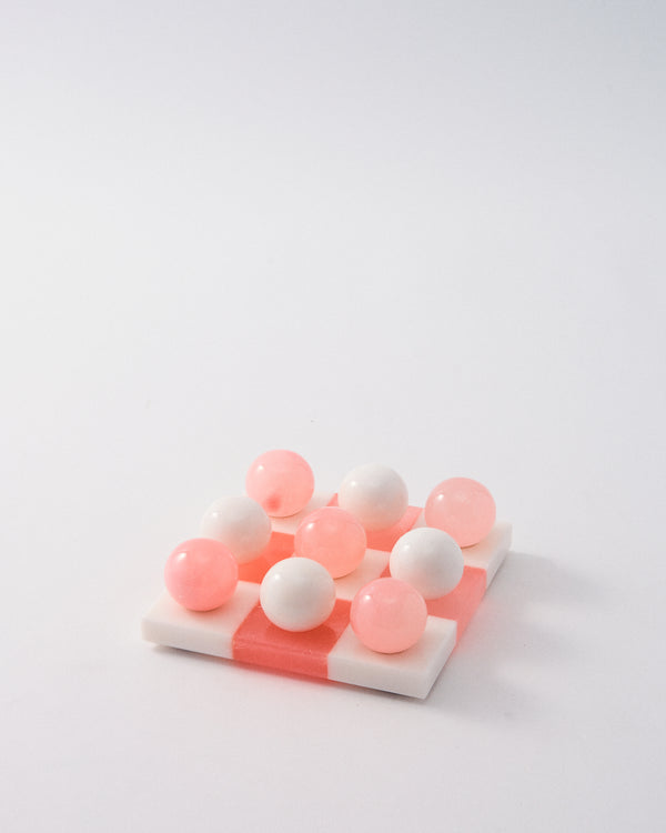 Rose Pink/White Italian Alabaster Tic-Tac-Toe