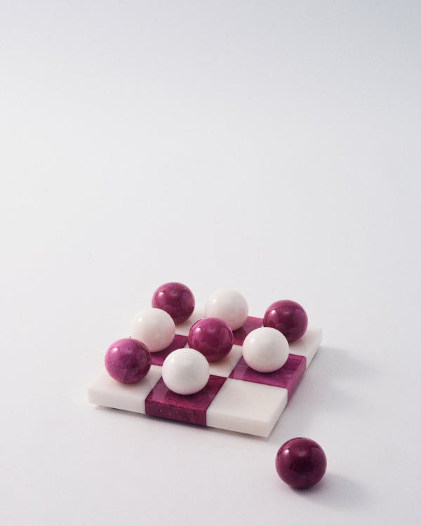 Magenta/White Italian Alabaster Tic-Tac-Toe