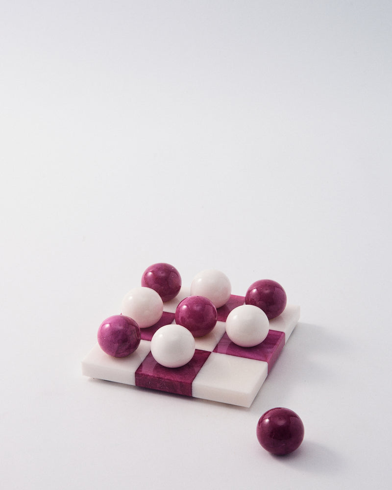 Magenta/White Italian Alabaster Tic-Tac-Toe
