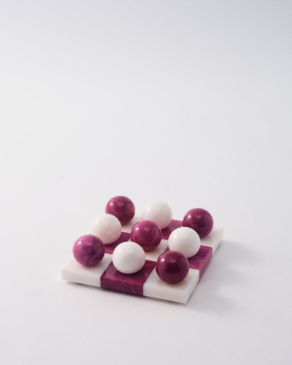 Magenta/White Italian Alabaster Tic-Tac-Toe