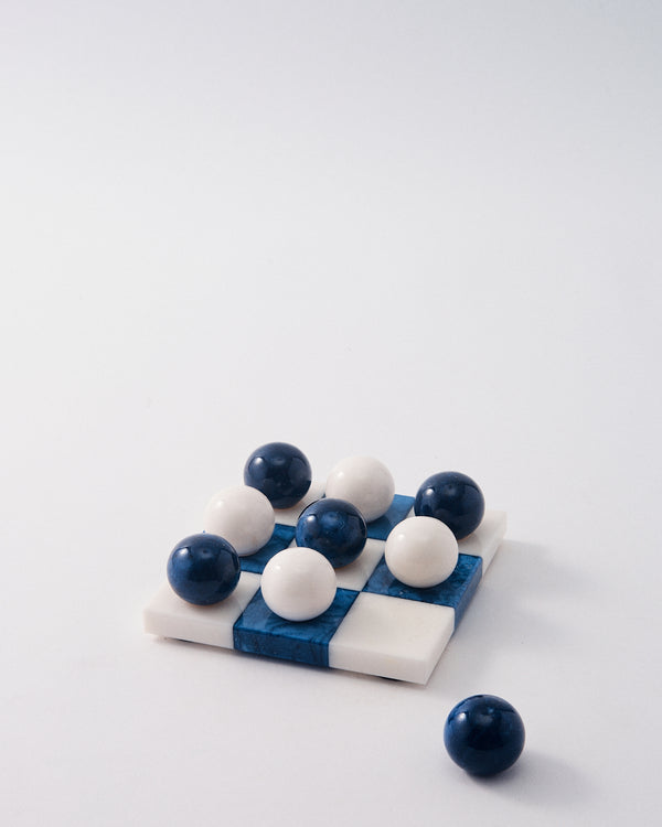 Lapis Blue/White Italian Alabaster Tic-Tac-Toe