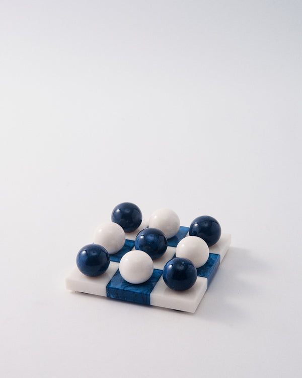 Lapis Blue/White Italian Alabaster Tic-Tac-Toe