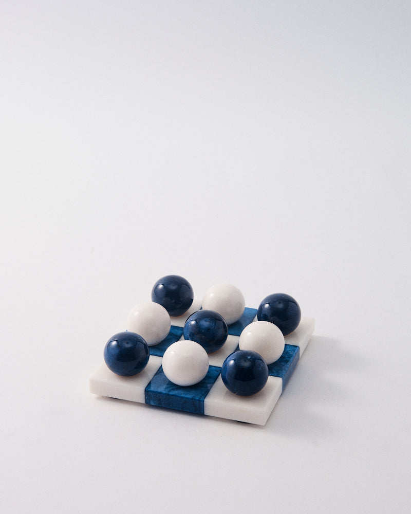 Lapis Blue/White Italian Alabaster Tic-Tac-Toe
