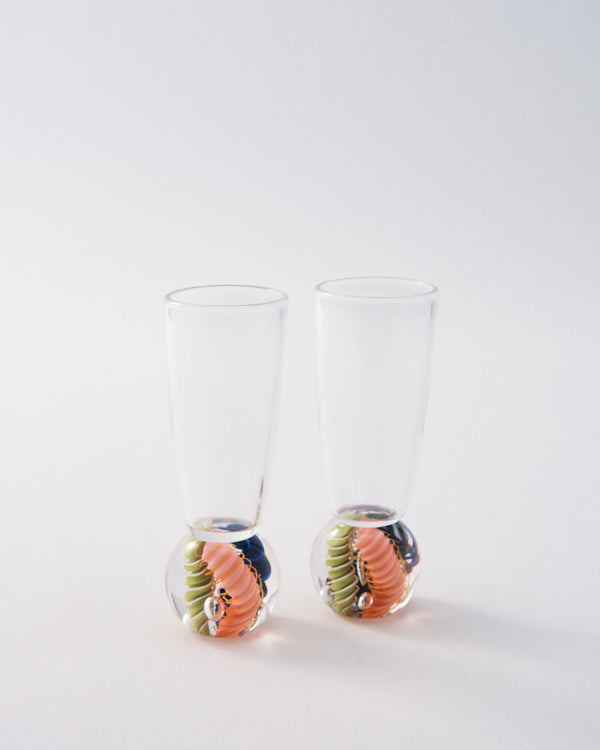 2000s Signed Artist Glass Shot Glass Set of Two