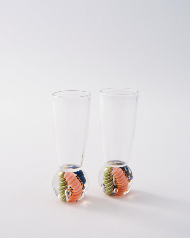 2000s Signed Artist Glass Shot Glass Set of Two