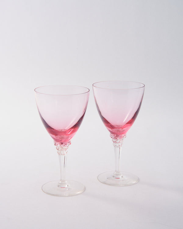 Cerise Pink Faceted Stem Wine Glass