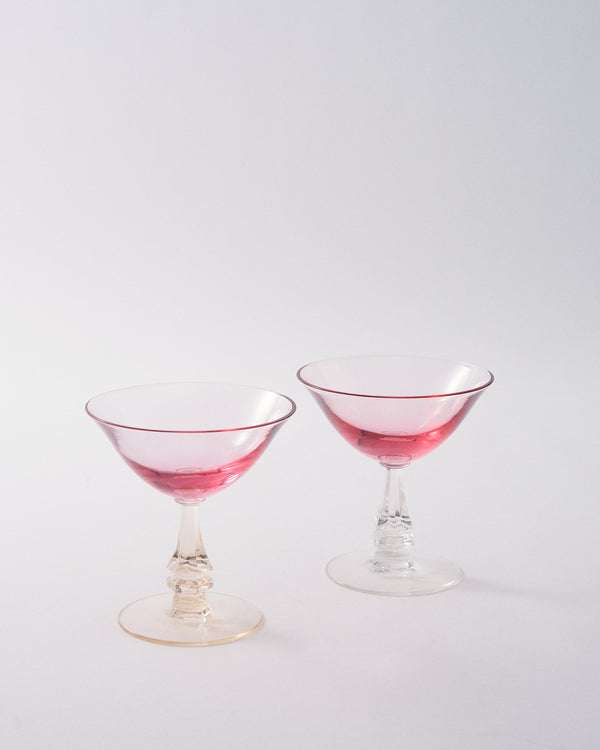 1950s Cerise Pink Crystal Cocktail Glass Set of Two