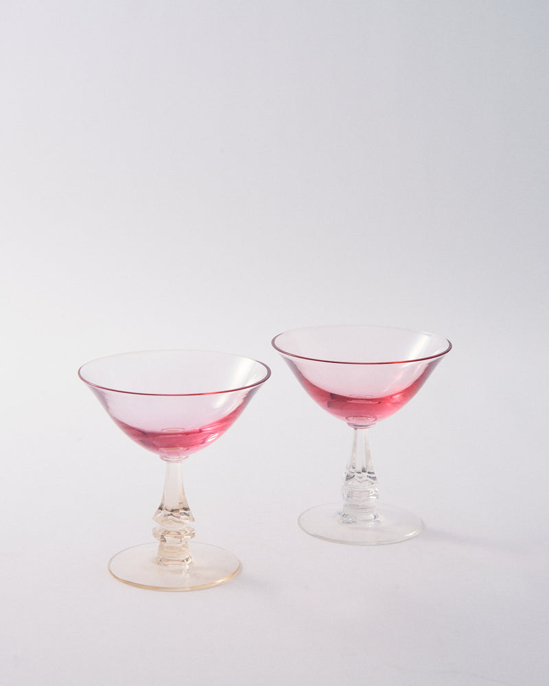 1950s Cerise Pink Crystal Cocktail Glass Set of Two