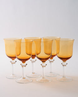 1960s Polish Amber Orange Crystal Water/Spritz Glass Set of Six