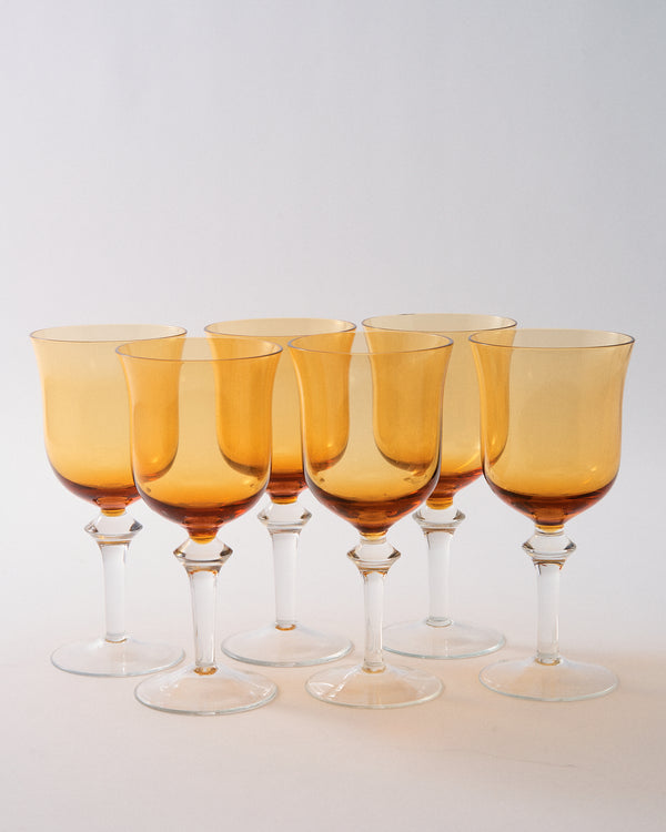 1960s Polish Amber Orange Crystal Water/Spritz Glass Set of Six
