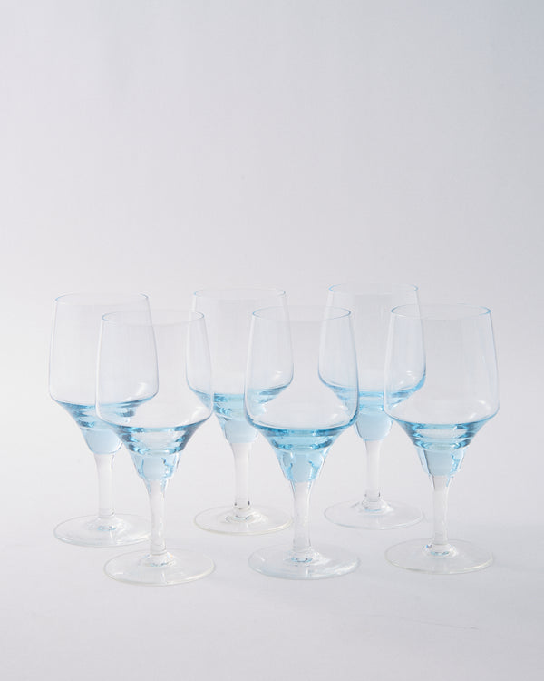 1970s Japanese Baby Blue Wine Glass Set of Six