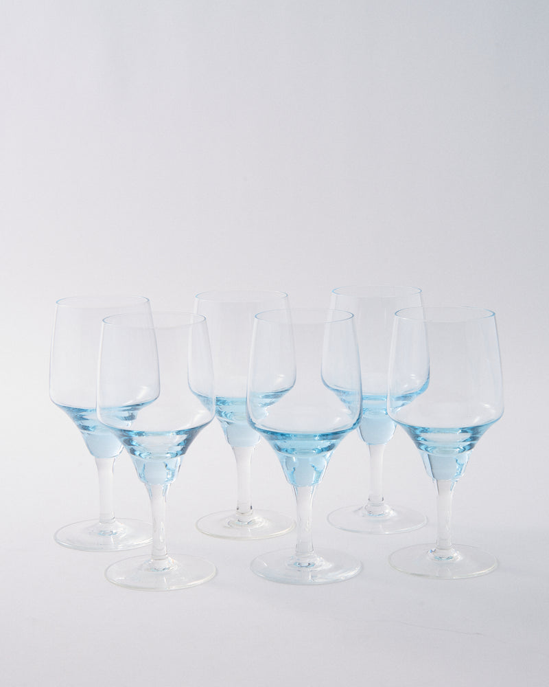1970s Japanese Baby Blue Wine Glass Set of Six