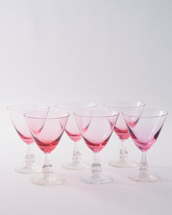 1950s Cerise Pink Wine Goblet Set of Six