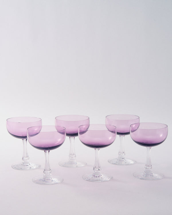 1950s American Violet Faceted Stem Cocktail Set of Six