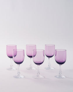 1950s American Violet Faceted Stem Petite Wine Glass Set of Six