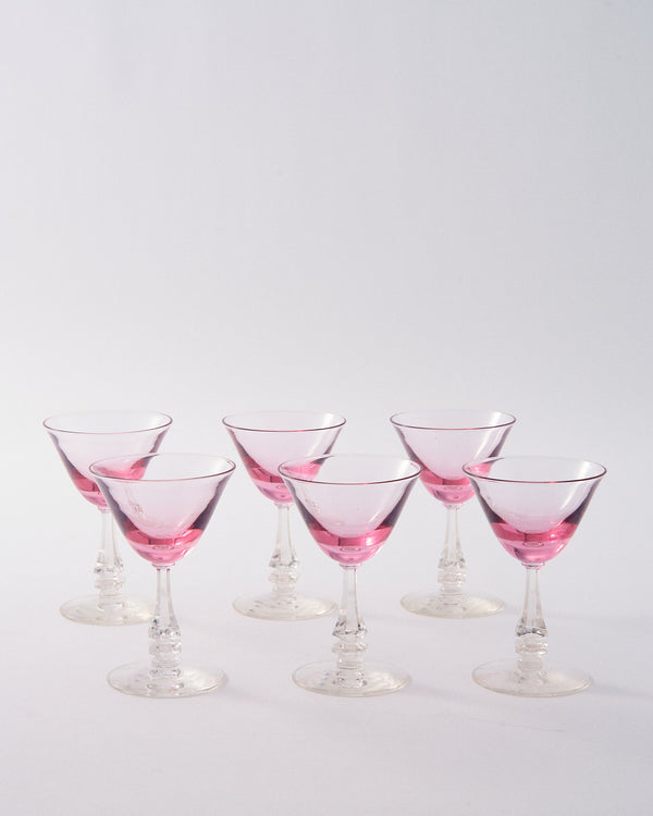 1950s Cerise Pink Aperitif Glass Set of Six