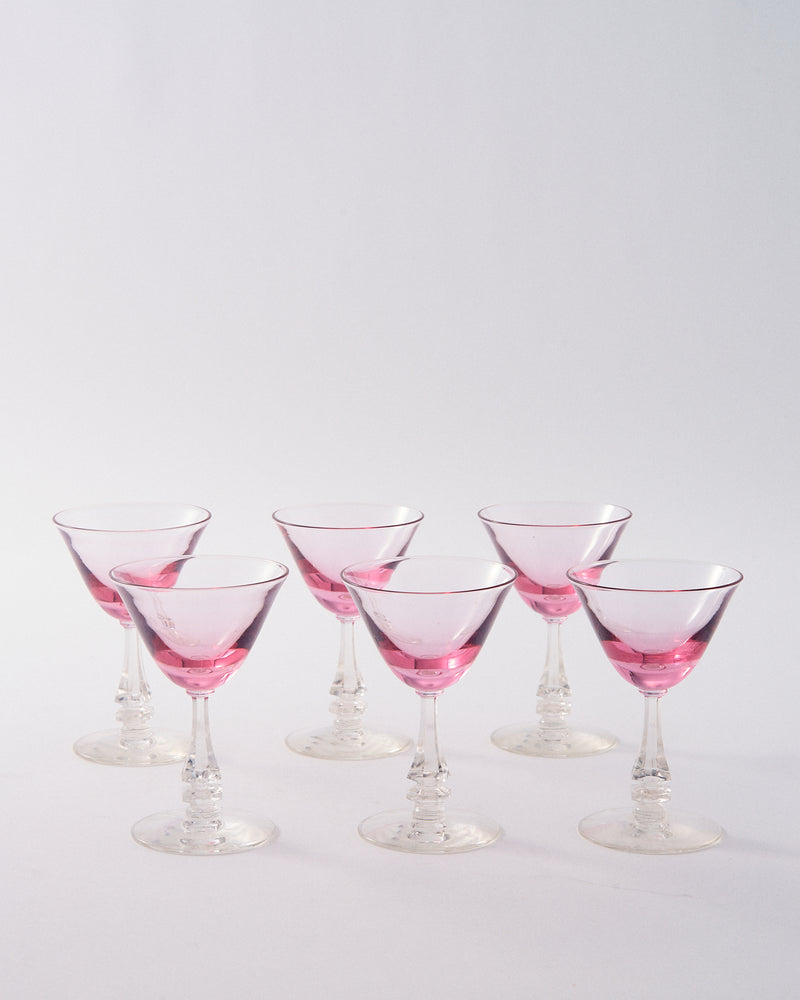 1950s Cerise Pink Aperitif Glass Set of Six