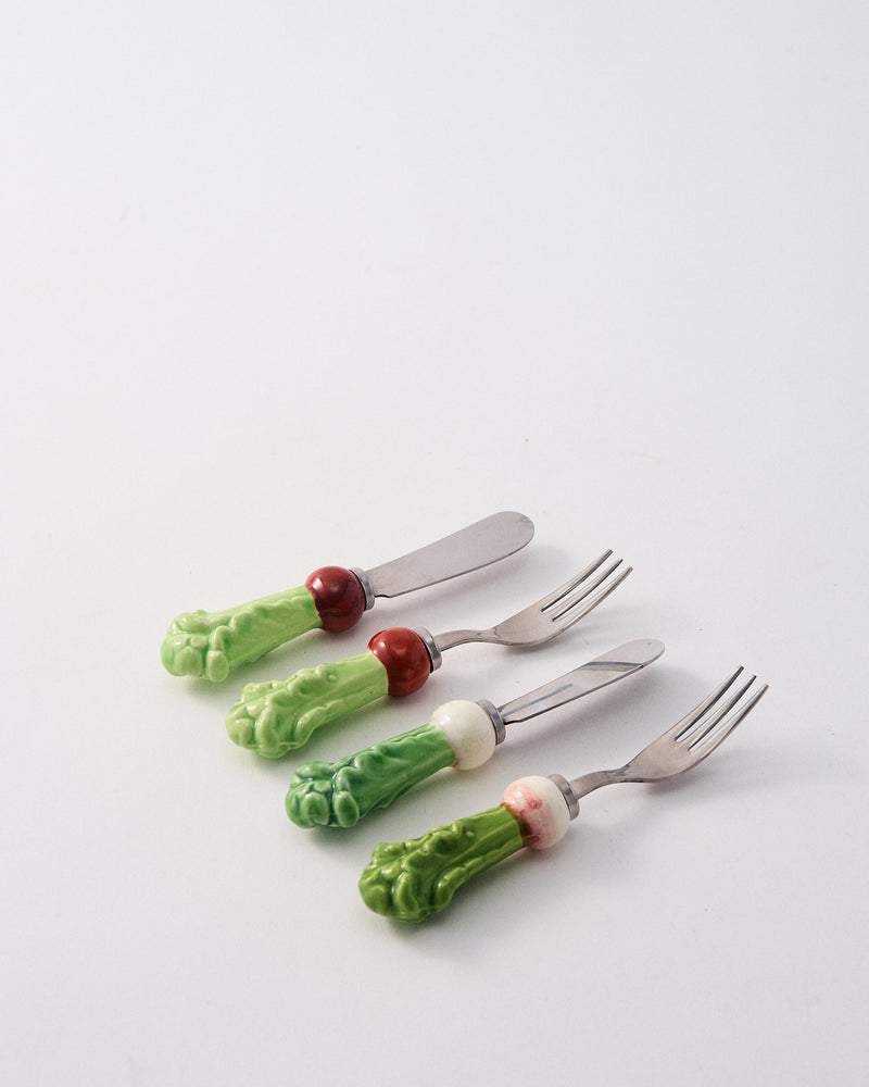 Japanese Turnip Ceramic Veggie Spreader Knives & Fork Set