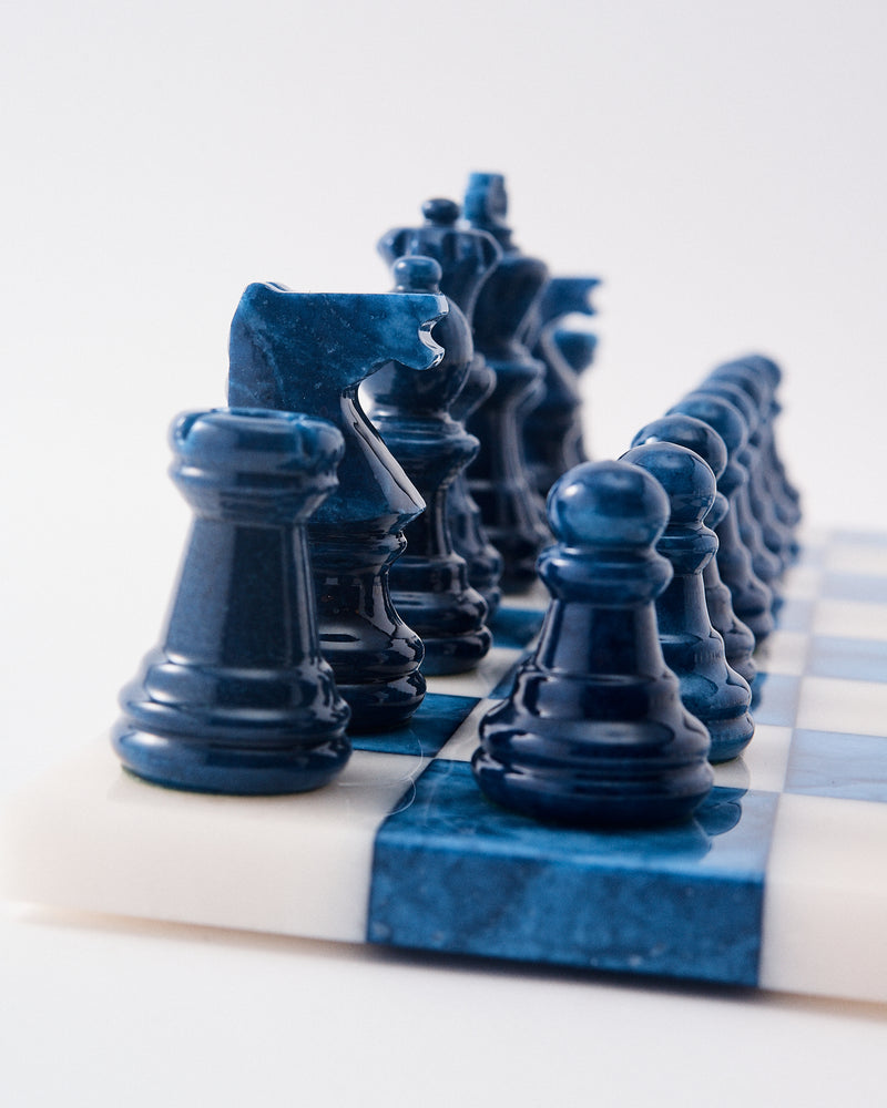 Lapis Blue/White Large Italian Alabaster Chess Set