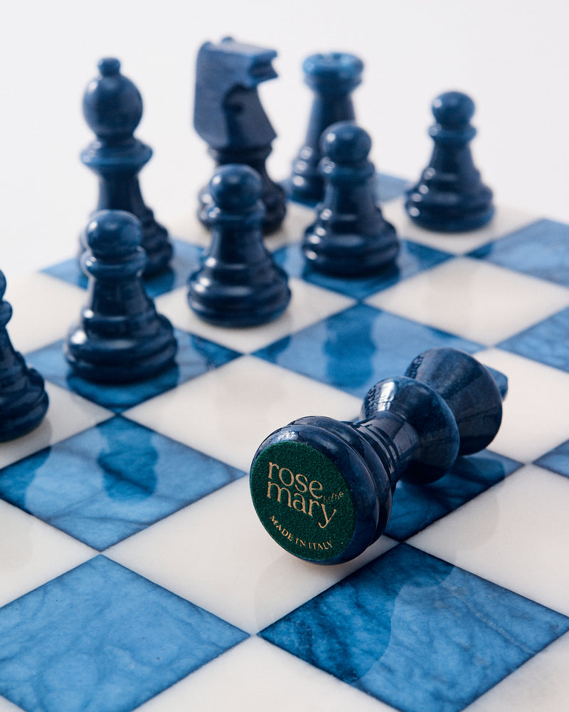 Lapis Blue/White Large Italian Alabaster Chess Set