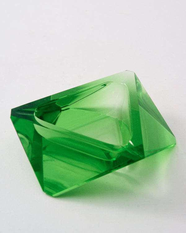 1970s Italian Faceted Crystal Apple Green Ashtray