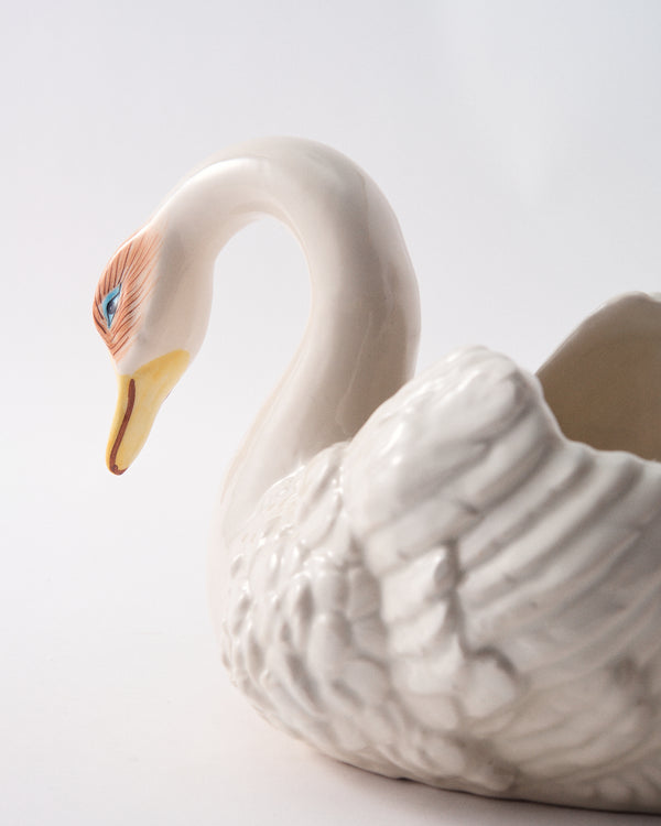 Italian Hand Painted Ceramic Swan Bowl