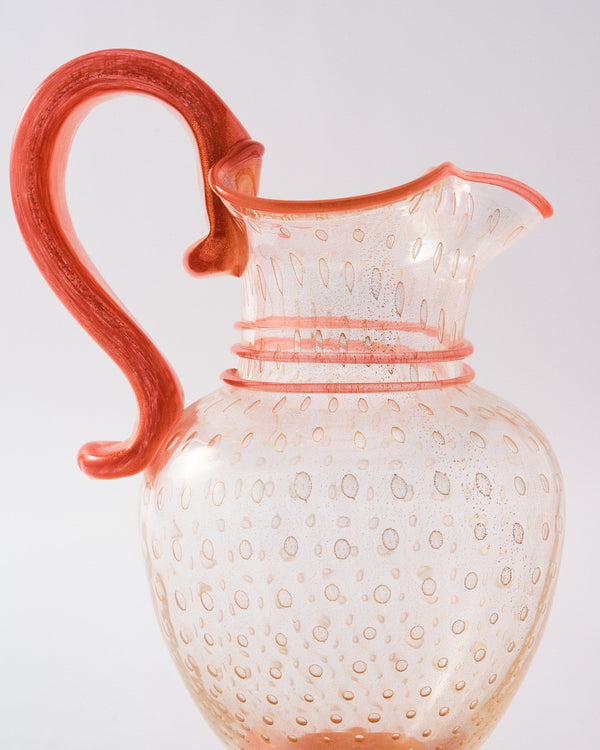 1980s Murano Flame Orange & Gold Bullicante Pitcher