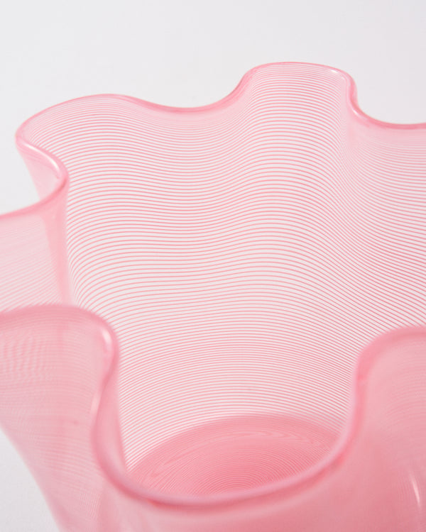 1970s Pale Pink Murano Filigrana Vase