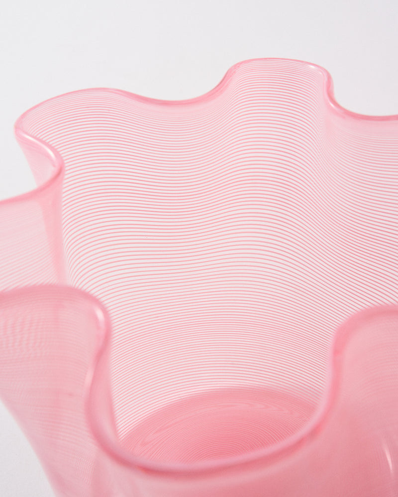 1970s Pale Pink Murano Filigrana Vase