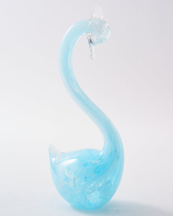 1980s Murano Pale Blue Latticino Swan