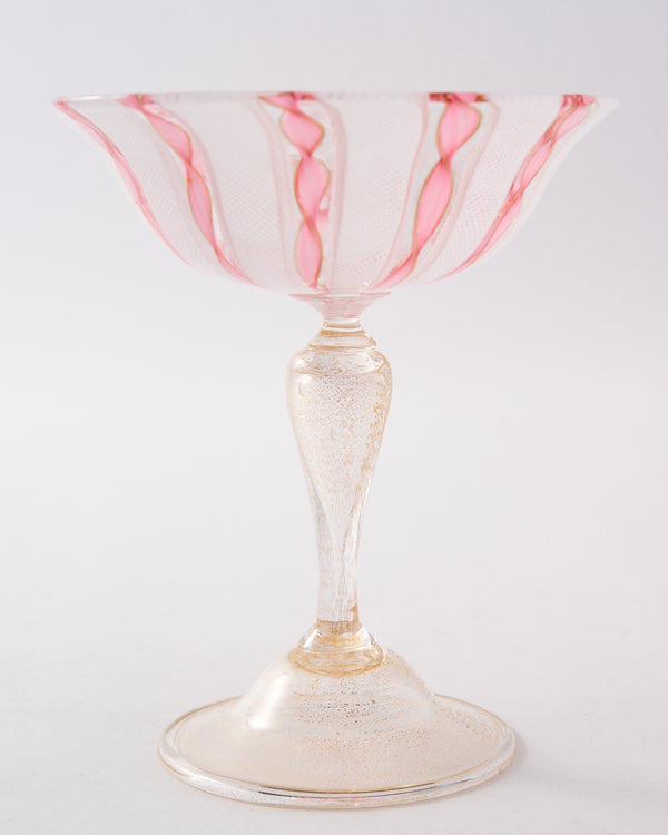 1950s Murano Pink & White Latticino Coupe Set of Two