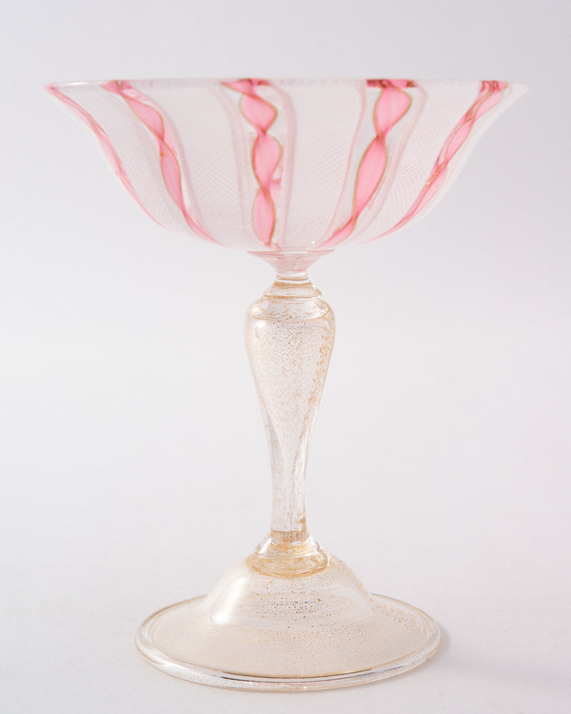 1950s Murano Pink & White Latticino Coupe Set of Two