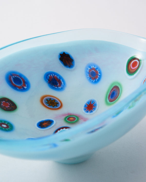 1980s Unusual Murano Opaline Blue & Murrine Catchall