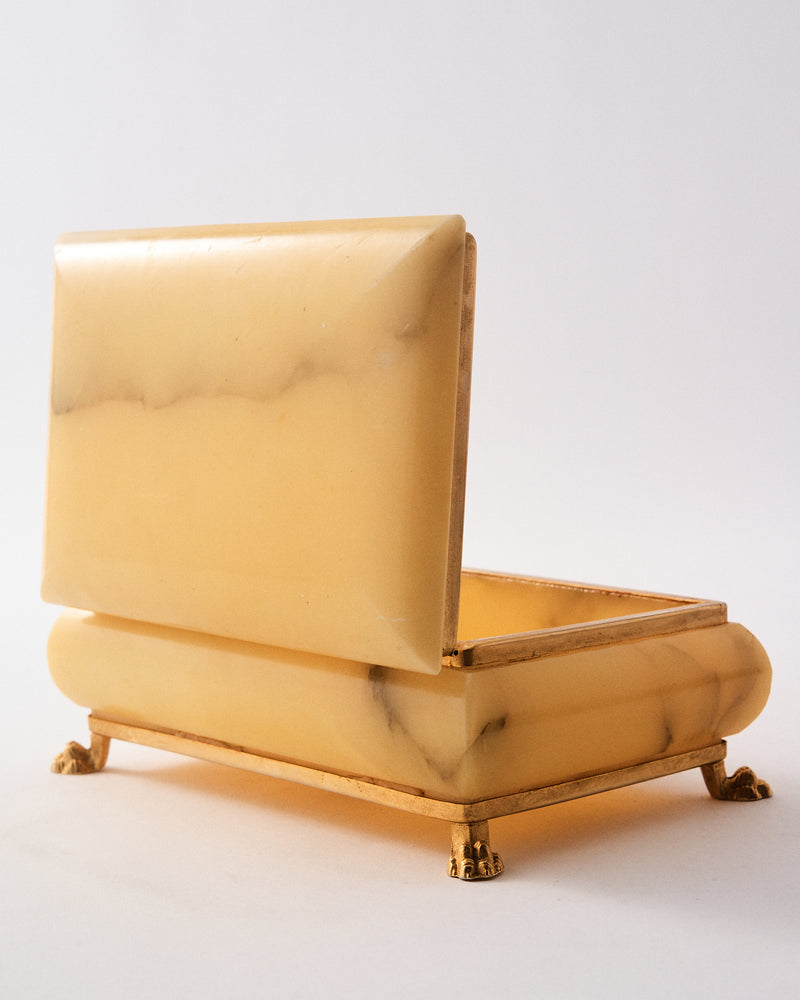1950s Italian Alabaster Butter Cream Jewelry Box