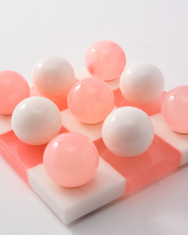 Rose Pink/White Italian Alabaster Tic-Tac-Toe