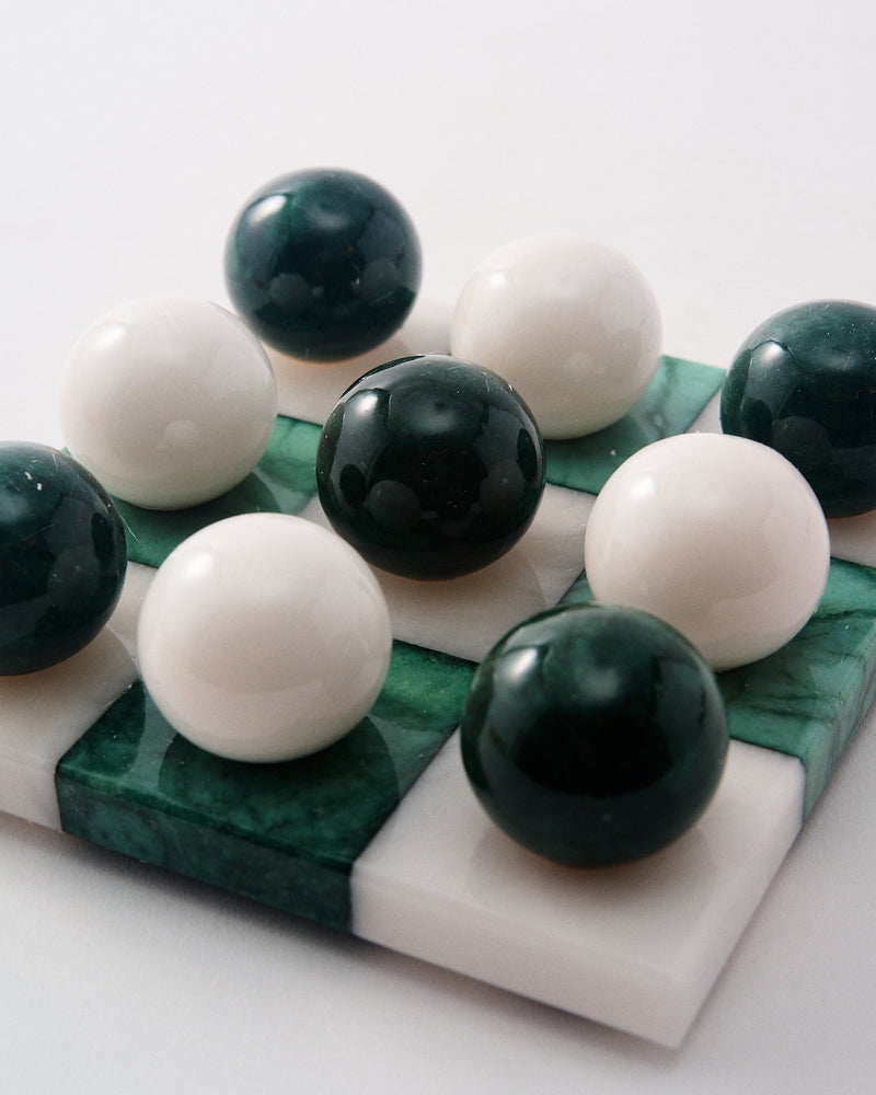 Forest Green/White Italian Alabaster Tic-Tac-Toe