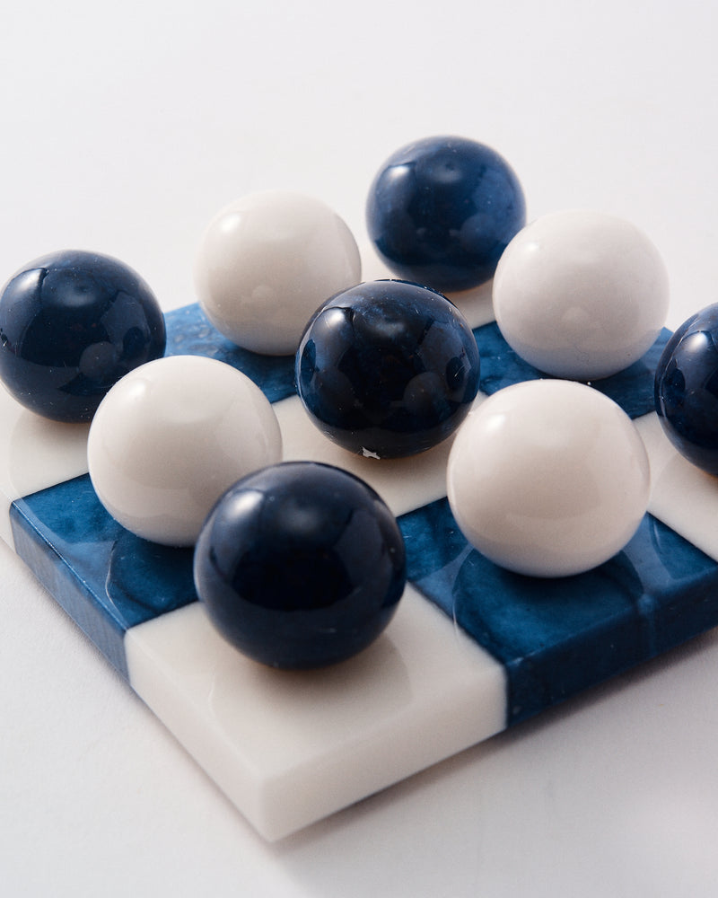 Lapis Blue/White Italian Alabaster Tic-Tac-Toe