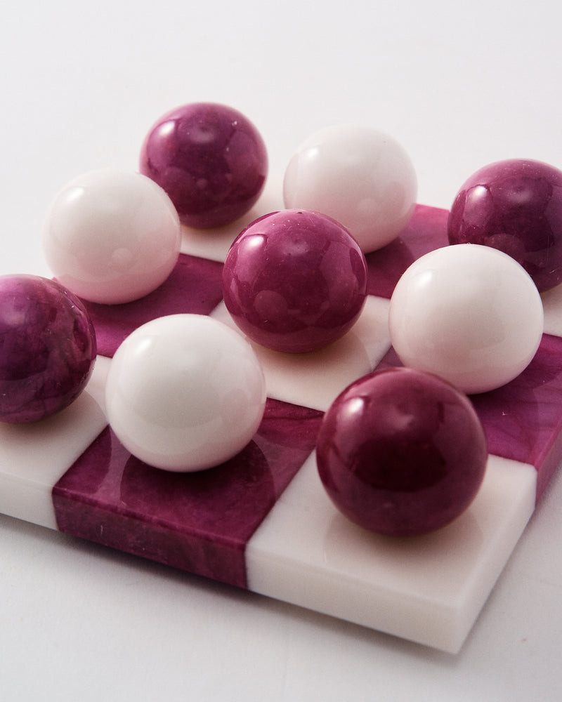 Magenta/White Italian Alabaster Tic-Tac-Toe
